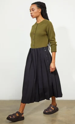 Pleat & Button Skirt