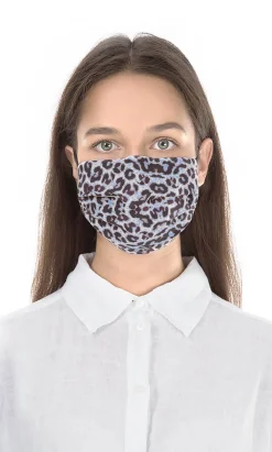 Pleated Face Mask & Pouch - Blue Leopard