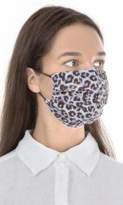 Pleated Face Mask & Pouch - Blue Leopard